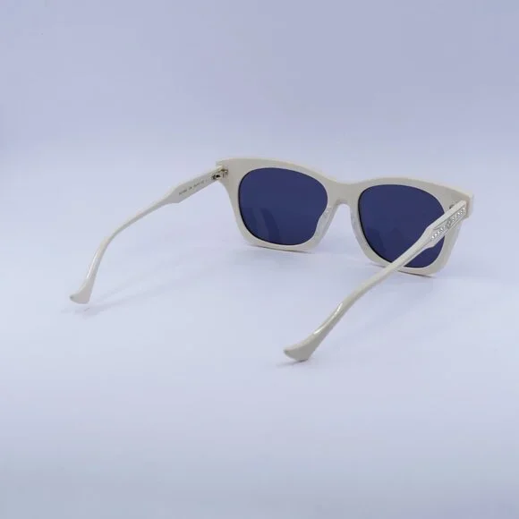 Gucci GG1299S 004 Sunglasses Ivory with Stones Cat Eye Frame, Blue Lenses